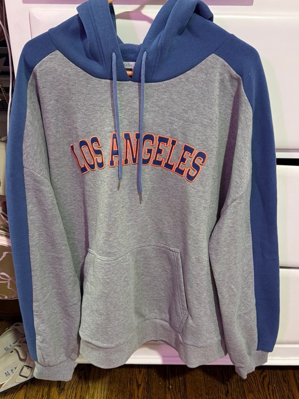 Fashion Nova Grey and Blue 'Los Angeles' Pullover Hoodie